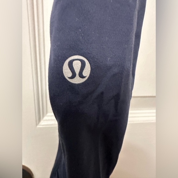 Lululemon Get Up and Glow Tights Navy Neon Orange Striped Size 4 Pockets - Picture 4 of 7